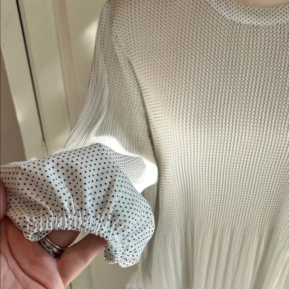 Adrianna Papell Georgette Pleated Polka Dot Blouse - Picture 3 of 11